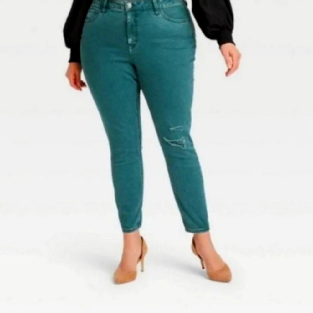 Ava & Viv High Waisted Distressed Green Jeans
